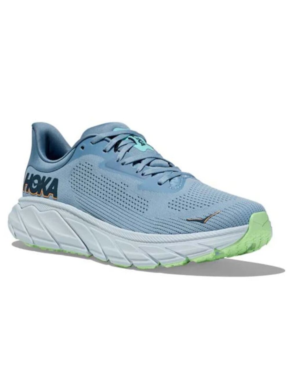 Hoka Light Blue Athletic Running Shoe with Lime Green Accent